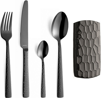 Sztućce Amefa Felicity Black zestaw 24 sztuki komplet dla 6 osób czarne nierdzewne z wzorem eleganckie