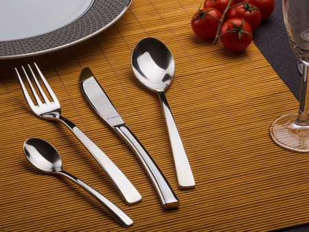 Amefa sztućce Aurora zestaw 77 sztuk sztućce dla 12 osób komplet w kasecie skrzyni drewnianej obiadowe nowoczesne na prezent