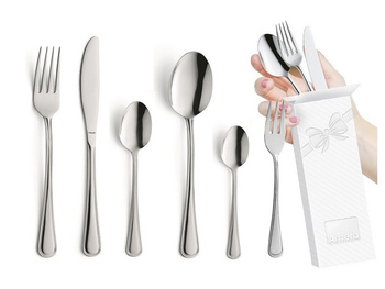 Sztućce Amefa Bologna zestaw 36 obiadowe komplet dla 6 OSÓB z widelczykami do ciasta tortu nierdzewne z wzorem bez niklu 18/0