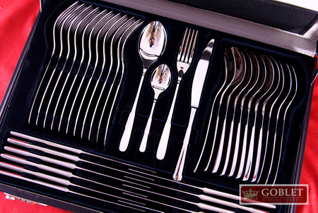 Sztućce Gerpol Venus zestaw 68 sztućców w walizce dla 12 OSÓB komplet 48 obiadowe 12 widelczyki do ciasta dodatki 18/10
