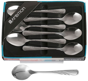 Sztućce Ambition Napoli łyżeczki do herbaty ciasta tortu deserów zestaw 6 sztuk komplet z wzorem fali dla 6 osób