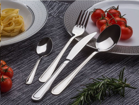 Ambition sztućce Verona zestaw 72 elementy dla 12 osób eleganckie z wzorem sztućce w walizce neseserze obiadowe deserowe  