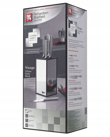 Amefa Richardson Sheffield 5 noże Visahe w bloku lustrzanym ze stali martenzytycznej ostre zestaw na stojaku