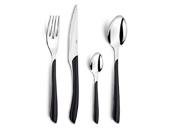 Sztućce Amefa Eclat 48 elementów zestaw dla 12 osób nowoczesne czarne obiadowe śniadaniowe do kolacji bez niklu