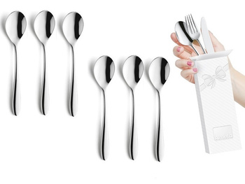 AMEFA CUBA sztućce 6 łyżeczki HERBATY ciasta deserów zestaw ze stali nierdzewnej bez niklu z wzorem komplet dla 6 osób