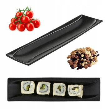 Ambition półmisek porcelanowy Salsa wąski długi talerz czarny kształt fali do serów wędlin przekąsek sushi 26 x 7 cm