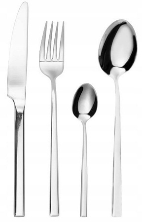 Sztućce Ambition Como srebrne zestaw 72 sztuki dla 12 osób komplet obiadowe deserowe nowoczesne sztućce w walizce z dodatkami