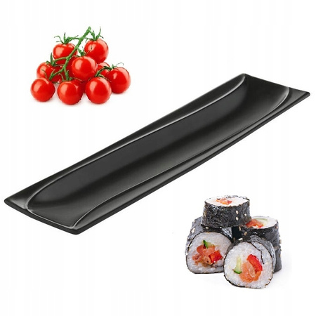 Ambition półmisek porcelanowy Salsa wąski długi talerz czarny kształt fali do serów wędlin przekąsek sushi 26 x 7 cm