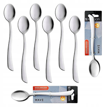 Ambition sztućce Wave zestaw 6 sztuk długie łyżeczki do kawy latte lodów deserów koktajli komplet dla 6 osób bez wzoru do zmywarki