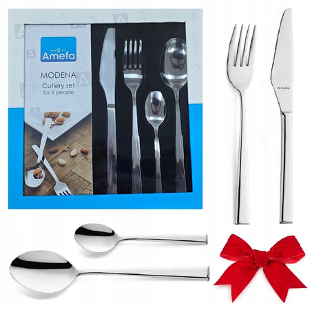Sztućce Amefa Modena 24 elementy nowoczesne proste sztućce modern zestaw dla 6 osób bez niklu nierdzewne do zmywarki