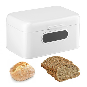 Ambition chlebak stalowy Nordic biały pojemnik na chleb bułki pieczywo z okienkiem nowoczesny