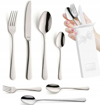 Sztućce Amefa Austin zestaw 84 obiadowe komplet dla 12 OSÓB z widelczykami do ciast łyżeczkami do kawy latte nierdzewne bez wzoru