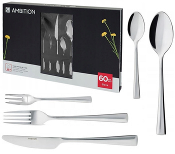 Sztućce Ambition Siena 60 sztuk nierdzewne zestaw dla 12 osób 48 + 12 widelczyki nowoczesne