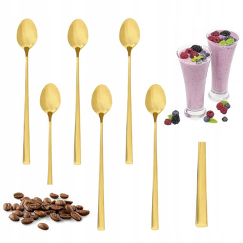 Sztućce Ambition Como Gold zestaw 6 sztuk długie złote łyżeczki do kawy latte deserów lodów koktajli komplet dla 6 osób do zmywarki