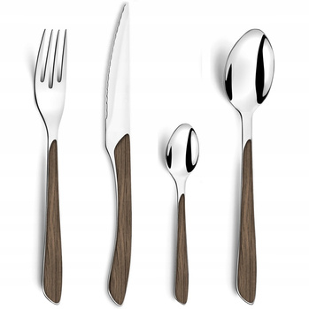 Sztućce Amefa Eclat Nature 24 elementy zestaw dla 6 osób obiadowe bez niklu efekt ciemnego drewna