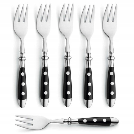 Amefa sztućce Country vintage zestaw 6 widelczyki do ciasta tortu deserów czarne z nitami stal  18/0 w wiejskim stylu 