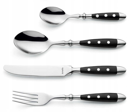 Amefa sztućce Country Vintage zestaw 30 sztuk dla 6 osób obiadowe czarne retro z widelczykami do ciasta  bez niklu 18/0