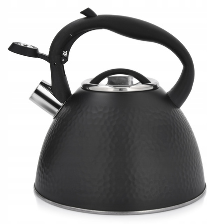 Ambition czajnik Bubble czarny z tłoczonym wzorem tradycyjny stalowy nierdzewny z gwizdkiem zintegrowanym z rączką na indukcję 2,6 l