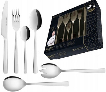 AMBITION PRATO 50 sztućce nierdzewne nowoczesne zestaw 48 obiadowe dla 12 osób  + zestaw łyżka widelec do sałatek