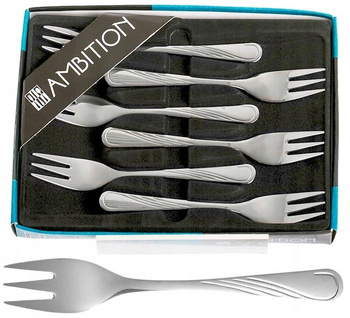 Ambition sztućce Napoli zestaw 6 widelczyki do ciasta tortu nierdzewne komplet dla 6 osób klasyczne z wzorem fala w pudełku