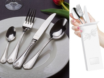 Sztućce Amefa Duke  48 sztućce zestaw dla 12 osób 2 x 24 komplet sztućców retro z wzorem stal 18/10 połysk