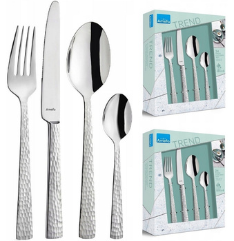 Sztućce Amefa Felicity lśiące srebrne zestaw 48 sztuk komplet dla 12 osób z wzorem nowoczesne nierdzewne bez niklu