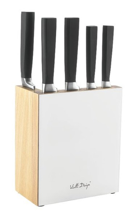 Vialli Design 5 x noże kuchenne Fino komplet w białym bloku drewnianym zesatw 6 elementów