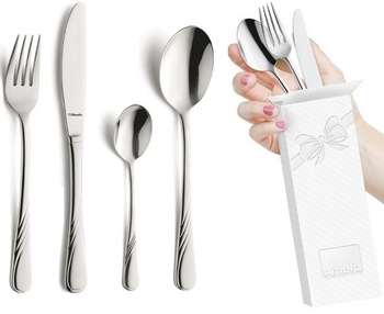 Sztućce Amefa Helma zestaw 24 elementy dla 6 osób nierdzewne klasyczne z wzorem fali do obiadu kolacji śniadania 18/10