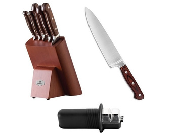 Gerpol noże kuchenne Pakka B5 w bloku 5 sztuk + ostrzałka ceramiczna