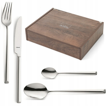 Sztućce Amefa Metropole zestaw 24 sztućce nierdzewne na 6 osób w kasecie drewnianej nowoczesne eleganckie bez wzoru stal 18/10