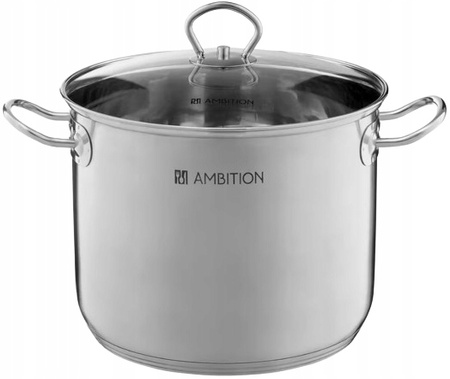 Ambition garnek Acero duży stalowy nierdzewny z pokrywą do bigosu rosołu barszczu kapusty indukcyjny na indukcję gaz 26cm 11l