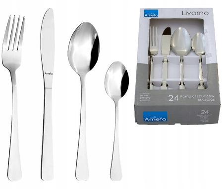 Sztućce Amefa Livorno zwestaw 24 sztuki komplet dla 6 osób tanie nierdzewne bez niklu 18/0 
