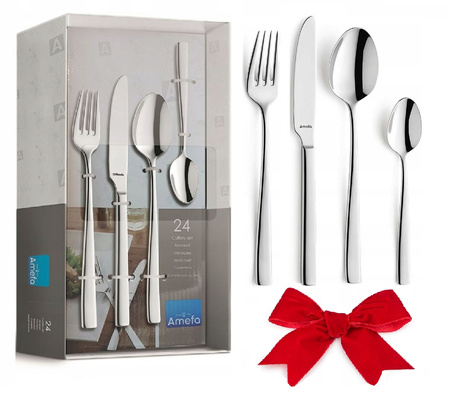 Sztućce Amefa Martin komplet 48 sztuk dla 12 osób proste nowoczesne sztućce obiadowe bez wzoru stal 18/10 pudełko