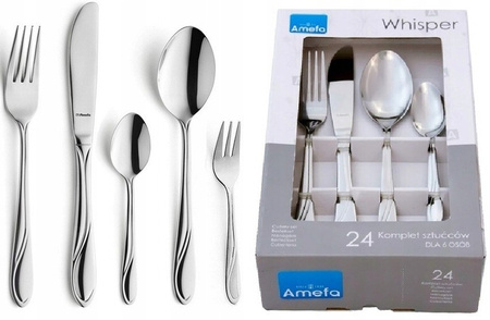 Sztućce Amefa Whisper zestaw 30 komplet dla 6 OSÓB z widelczykami do ciasta tortu z wzorem fali klasyczne bez niklu 18/0