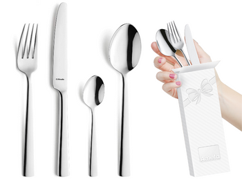 Sztućce AMEFA Bliss zestaw 24 nowoczesne komplet obiadowe proste dla 6 osób bez niklu