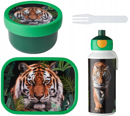 Mepal Campus TYGRYS zestaw dla dzieci lunchbox śniadaniówka bidon z ustnikiem butelka pojemnik na owoce fruitbox Wild Tiger bez BPA