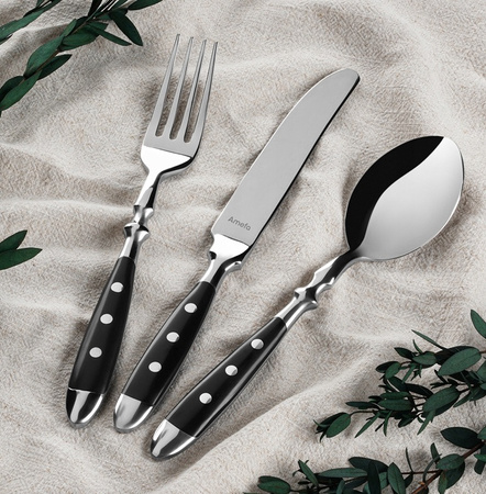 Amefa sztućce Country Vintage zestaw 24 sztuki dla 6 osób czarne retro bez niklu 18/0 w wioejskim stylu