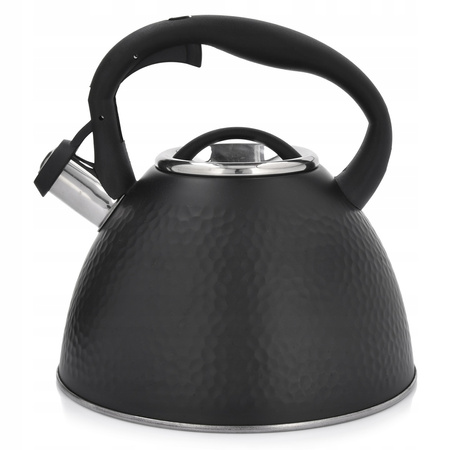 Ambition czajnik Bubble czarny z tłoczonym wzorem tradycyjny stalowy nierdzewny z gwizdkiem zintegrowanym z rączką na indukcję 2,6 l