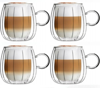 VIALLI DESIGN TULIP szklanki kubki termiczne z podwójnymi ściankami do kawy herbaty piwa ryflowane 350 ml