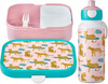MEPAL zestaw 2 śniadaniówka lunchbox dla dziecka pojemnik bento na kanapki owoce bidon butelka z ustnikiem Leopard Lampart 