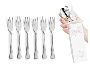 Sztućce Amefa Bologna zestaw 6 widelczyki do ciasta tortu deserów komplet dla 6 OSÓB nierdzewne z wzorem bez niklu 18/0