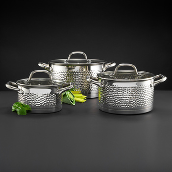 Ambition 6 garnki Bubble z tłoczonym wzorem stalowe nierdzewne tradycyjne na indukcję gaz komplet garnków ze stali nierdzewnej
