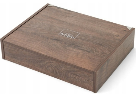 Sztućce Amefa Metropole złote goold zestaw 24 elementy w kasecie drewnianej komplet dla 6 osób nowoczesne gładkie bez wzoru 