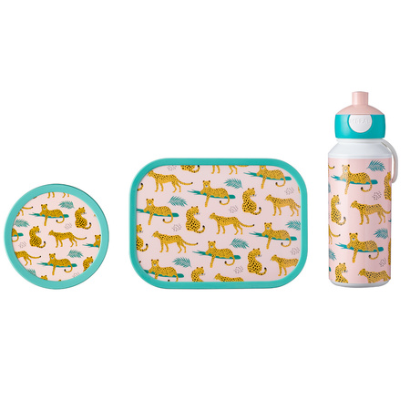 MEPAL zestaw 3 lunchbox śniadaniówka dla dziecka pojemnik bento na kanapki owoce bidon butelka zwierzęta Leopard Lampart   