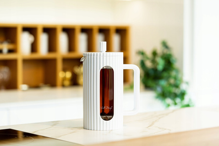 Vialli design zaparzacz Livio biały tłokowy nowoczesny ryflowany dzbanek do kawy herbaty ziół spieniacz z miarką 1l