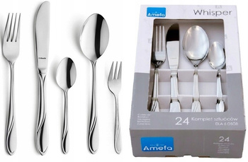 Sztućce Amefa Whisper zestaw 36 obiadowe komplet dla 6 OSÓB 24 z widelczykami do ciasta tortu i małymi łyżeczkami do kawy 18/0