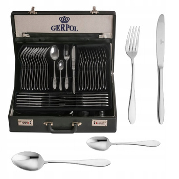 Sztućce Gerpol Mona 68 sztuk dla 12 osób nierdzewne eleganckie zestaw w walizce neseserze komplet ze stali 18/10