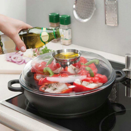 Ambition patelnia głęboka 28 cm Taurus z dwoma uchwytami pokrywą żaroodporną brytfanna z aromatyzerem do piekarnika na indukcję gaz