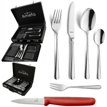 AMEFA ASTORIA 65  sztućce nierdzewne eleganckie z wzorem dla 12 osób w walizce z widelczykami
