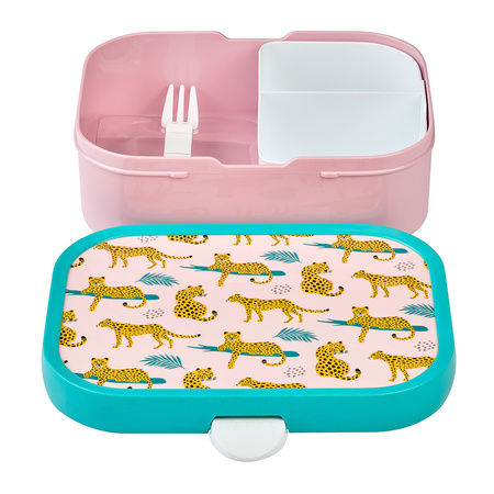 MEPAL zestaw 3 lunchbox śniadaniówka dla dziecka pojemnik bento na kanapki owoce bidon butelka zwierzęta Leopard Lampart   